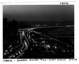 Durban, July 1970. Night Scene of the Golden Mile on beach front.