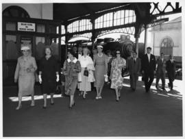 Lourenco Marques, Mozambique, 1959. Conference of General Managers. Group arriving on station pla...