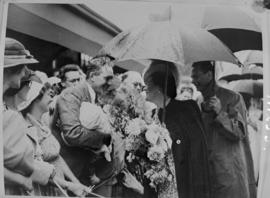 Sterkstroom, 6 March 1947. Rainy greeting to Royal family on station platform.
