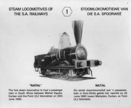 SAR postcard series No 1: Natal Railway Co locomotive 'Natal' which operated the first passenger ...