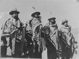Basutoland, 12 March 1947. Men in traditional dress at the tribal meeting.