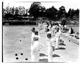 October 1949. Bowling match underway.