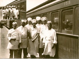 Catering staff posing at SAR dining car No 158.