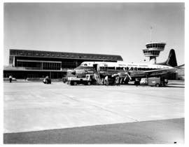 Windhoek, Namibia, 1968. JG Strijdom airport. SAA Vickers Viscount ZS-CDU 'Bosbok'.