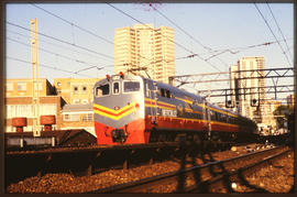 Johannesburg, circa 1983. SAR Class 12E Metroblitz push-pull train showing rear engine at Ellis P...