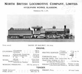 CSAR Class 10. Technical details from the North British Locomotive Company Limited.