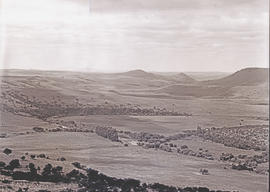 Estcourt district, 1937. Voortrekker laager site on ploughed field on right of trees where river ...