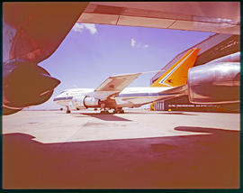 Johannesburg. Jan Smuts Airport. SAA Boeing 747SP ZS-SPB 'Outeniqua' at hangar.