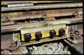 November 1987. Close up of bolted rail connection.