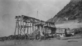Wilderness, circa 1926. Kaaimans River bridge construction: First six trestles erected and erecti...