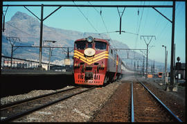 Cape Town. SAR Class 5E1 Srs 1 with 203down 'Trans-Karoo Express' passing Ysterplaat.