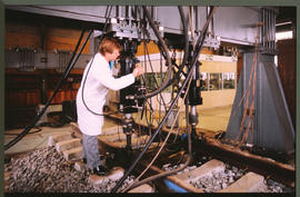 
Experimental testing of railway track in laboratory.
