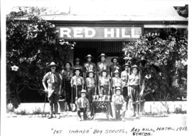 Red Hill, 1913. "First Inanda" boy scouts at railway station.