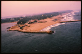 Richards Bay, September 1984. Aerial view of harbour entrance. [T Robberts]