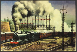 Cape Town, circa 1920. SAR Class 15A with north bound passenger leaving railway station from a pa...