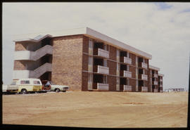 Bapsfontein, December 1982. Apartment block for black workers at Sentrarand marshalling yard. [T ...