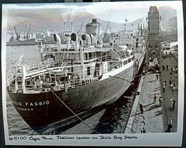 Cape Town, 1956. South African wines being loaded at Table Bay harbour into 'Giorgio Fassio' for ...