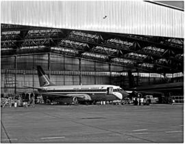 Johannesburg, 1974. Jan Smuts airport. SAA Boeing 737 ZS-SBL 'Pongola' in hangar.