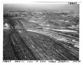 Durban, July 1970. Aerial view of SAR railway yard.