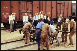 Demonstration at railway tracks to dignitaries, including Minister Hendrik Schoeman.