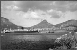 Cape Town, circa 1950. The HMT "Strathenden" the first liner to dock at "F" b...