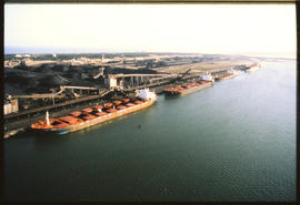 Richards Bay. Ore carriers berthed at Richards Bay Harbour coal terminal.