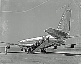 Cape Town, 1960. DF Malan airport. Passengers embarking. Boeing 707 ZS-CKD 'Cape Town'.