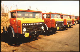 Johannesburg, July 1981. Row of International trucks at City Deep. [CF Gunter]
