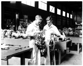 Johannesburg, circa 1949. Rand Airport. Two technicians in workshop. (JK Hora)