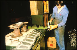 Pretoria, May 1981. Sheetmetal worker in workshop in Koedoespoort. [ D Dannhauser]