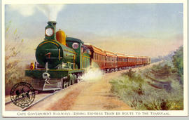 A Dining Express train of the Cape Government Railways en route to the Transvaal.