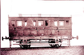 England. Four-wheeled first class coach with three compartments, 18 feet long wooden frame and pa...