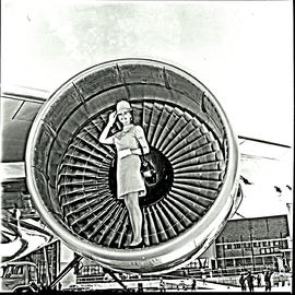 
SAA Boeing 747 ZS-SAN 'Lebombo' with hostess in engine intake.
