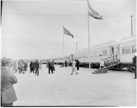 Port Elizabeth, 27 February 1947. Royal family leaving the Royal Train at Humewood beach.