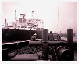 Cape Town, 1977. Tug - crew in Table Bay Harbour.