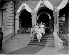 Pietermaritzburg, 18 March 1947. Royal family walking down stairs.