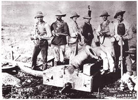 Circa 1900. Anglo-Boer War. Group of burghers at cannon.