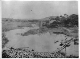 Circa 1902. Construction Durban - Mtubatuba: Concrete piers in progress at Amatikulu Bridge. (Alb...
