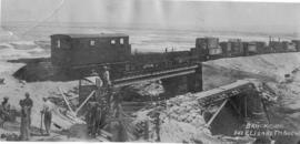 Luderitz district, South-West Africa, 1914/15. Goods train with huge crates crossing bridge at El...