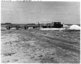 Brandfort. SAR Thornycroft three-axle combination bus and truck with two trailers at Saltpan salt...