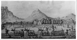 Cape Town. Sketch of early ox wagon.