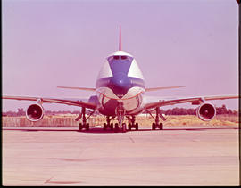 Front view of SAA Boeing 747SP ZS-SPB 'Outeniqua' on apron.
