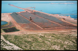 Saldanha Bay, September 1981. Aerial view of ore stack at Saldanha Bay harbour. [Jan Hoek]