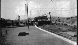 Circa 1925. Derailment and collapsed gantry in station. (Album on Natal electrification)