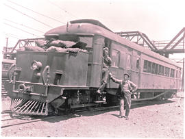 Cape Town, 1927. Steam railcar No RM11 in Table Bay harbour. Built by Clayton Wagons Ltd and used...