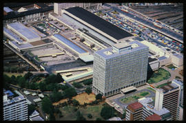 Johannesburg, September 1984. Aerial view of Park Station and the Paul Kruger building. [T Robberts]