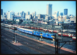 Johannesburg. Blue Train leaving railway station.