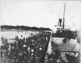 Durban, 3 October 1906. 'SS Ilderton' the first ship to berth at Maydon Wharf in Durban Harbour.