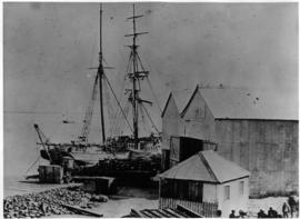 Durban, circa 1824. Sailing ship at the Point, Durban harbour.