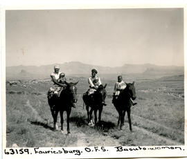 Fouriesburg district, 1954. Native women and babies on horseback.